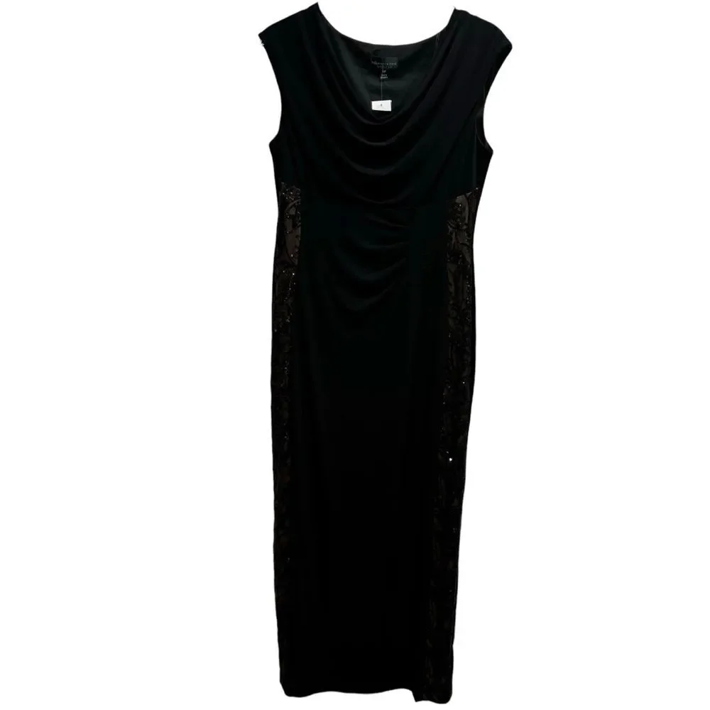 Connected Apparel Long Black Sequined Side Panel Cocktail Dress 12P - Picture 10 of 10